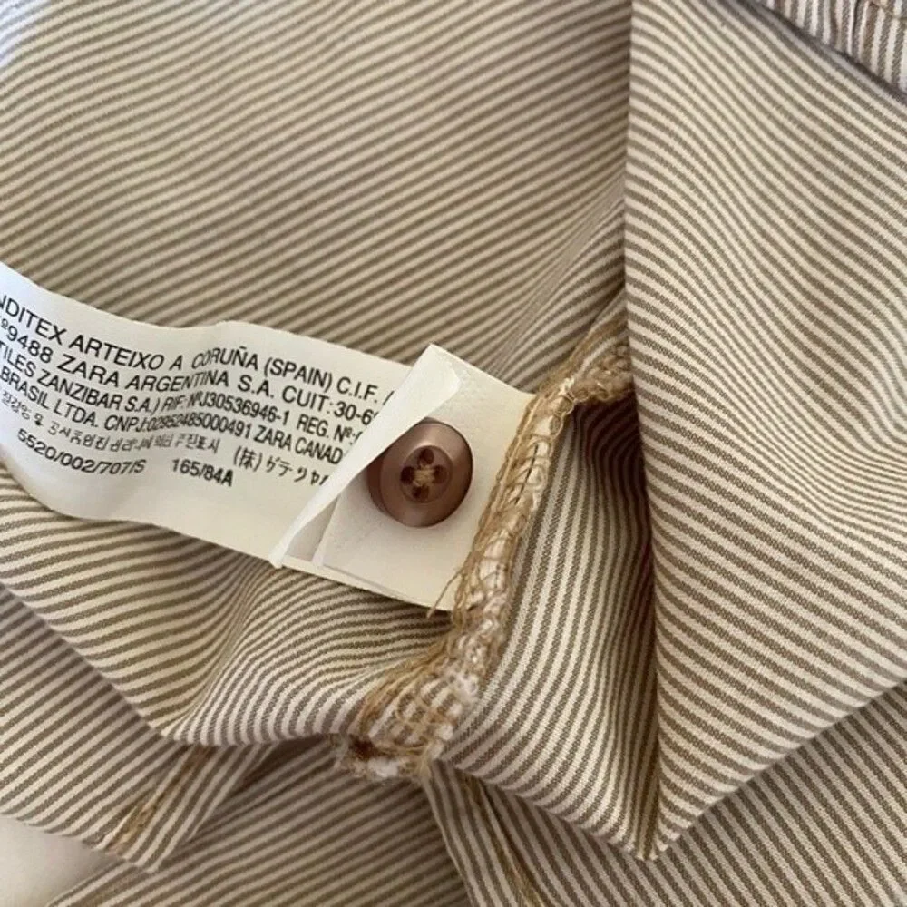 NWOT VTG Zara Button Front Elastic Waist Shirt Size S Tan Stripes Preppy Western